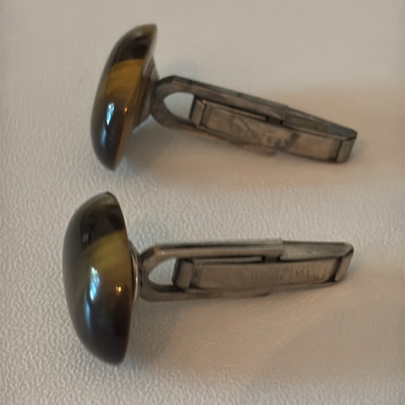 Vintage Tiger’s Eye cufflinks silver Tone Brown Accents men’s French cuffs - Picture 6 of 9